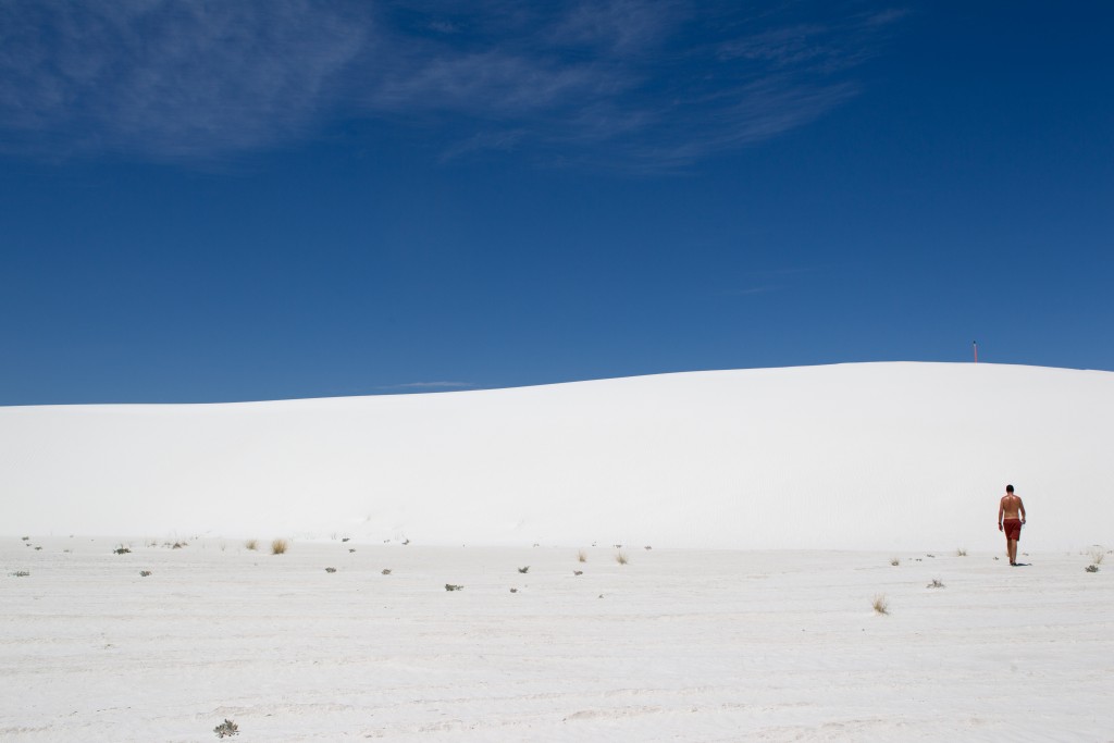 My husband Ben leads the way on our hot tour of the White Sands National Monument. 