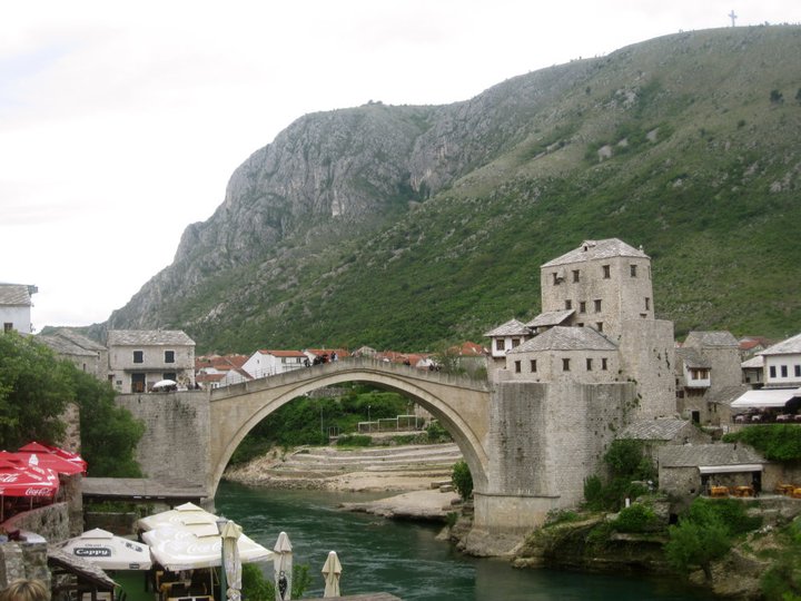 Stari Most (Mostar Bridge) was built in the 1500's, but destroyed by Croat forces during the Siege of Mostar in 1993. It was rebuilt in 2004. Photo by author, 2011.