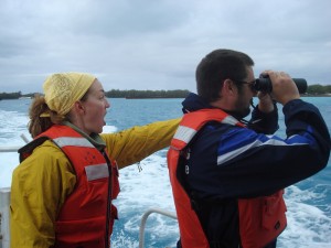 Did you see that? Lindsey and Matt look for spinner dolphins. 