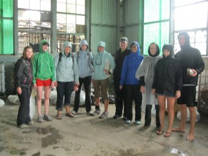 After our marine debris clean up in the pouring rain and crazy wind looking just a little bit wet. But we did it and we pulled up quite a few bags of plastic, glass, fishing gear etc. You sure can't call us undedicated to our cause! 