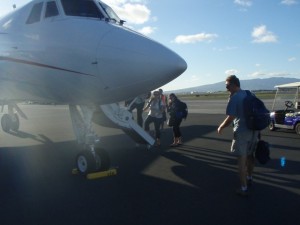 Boarding the chartered jet