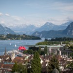 The view of Lucerne and the Swiss Alps from the old city wall
