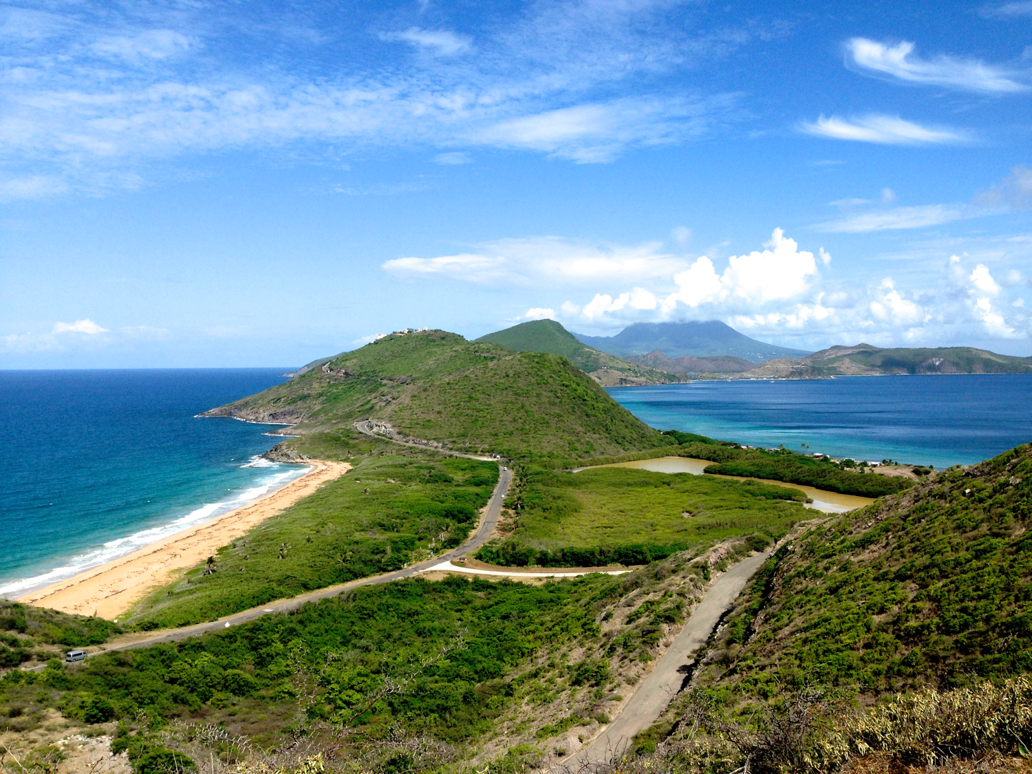 The view from St. Kitts, with Nevis in the background.
