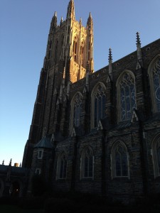 I was trying to capture the light from the sunset hitting Duke Chapel. It's so lovely to walk by this every day.