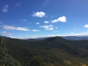 The view from the Blue Ridge Parkway (before the clouds descended!). 